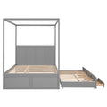 Queen Size Canopy Platform Bed With Twin Size Trundle And Three Storage Drawers,Gray Gray Pine