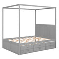 Queen Size Canopy Platform Bed With Twin Size Trundle And Three Storage Drawers,Gray Gray Pine
