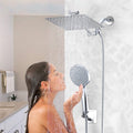 Chrome Shower Head, 10 Inch High Pressure Rainfall Shower Head Handheld Shower Combo With 11 Inch Extension Arm, 6 Settings Adjustable Anti Leak Shower Head With Holder Hose, Height Angle Adjustable Chrome Metal
