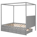 Queen Size Canopy Platform Bed With Twin Size Trundle And Three Storage Drawers,Gray Gray Pine