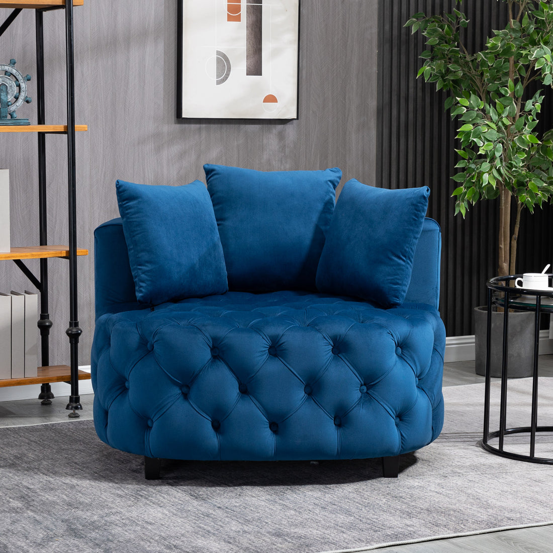 Accent Chair Classical Barrel Chair For Living Room Modern Leisure Sofa Chair Blue Blue Foam Velvet