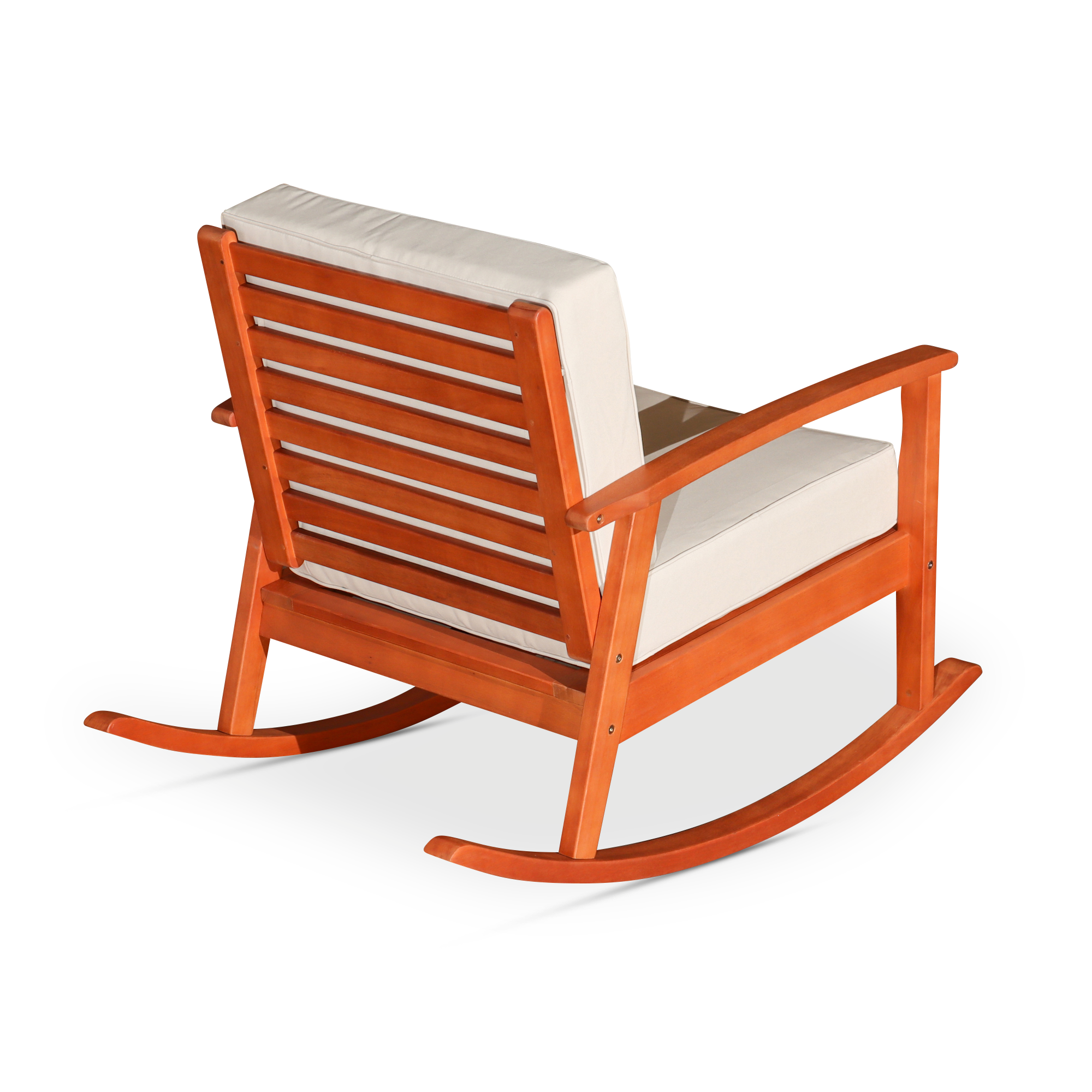 Eucalyptus Rocking Chair With Cushions, Natural Oil Finish, Dark Green Cushions Natural Eucalyptus