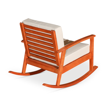 Eucalyptus Rocking Chair With Cushions, Natural Oil Finish, Dark Green Cushions Natural Eucalyptus