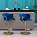 Set Of 2 Bar Stools,With Chrome Footrest And Base Swivel Height Adjustable Mechanical Lifting Velvet Golden Leg Simple Bar Stool Navy Navy Foam Fabric
