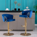 Set Of 2 Bar Stools,With Chrome Footrest And Base Swivel Height Adjustable Mechanical Lifting Velvet Golden Leg Simple Bar Stool Navy Navy Foam Fabric