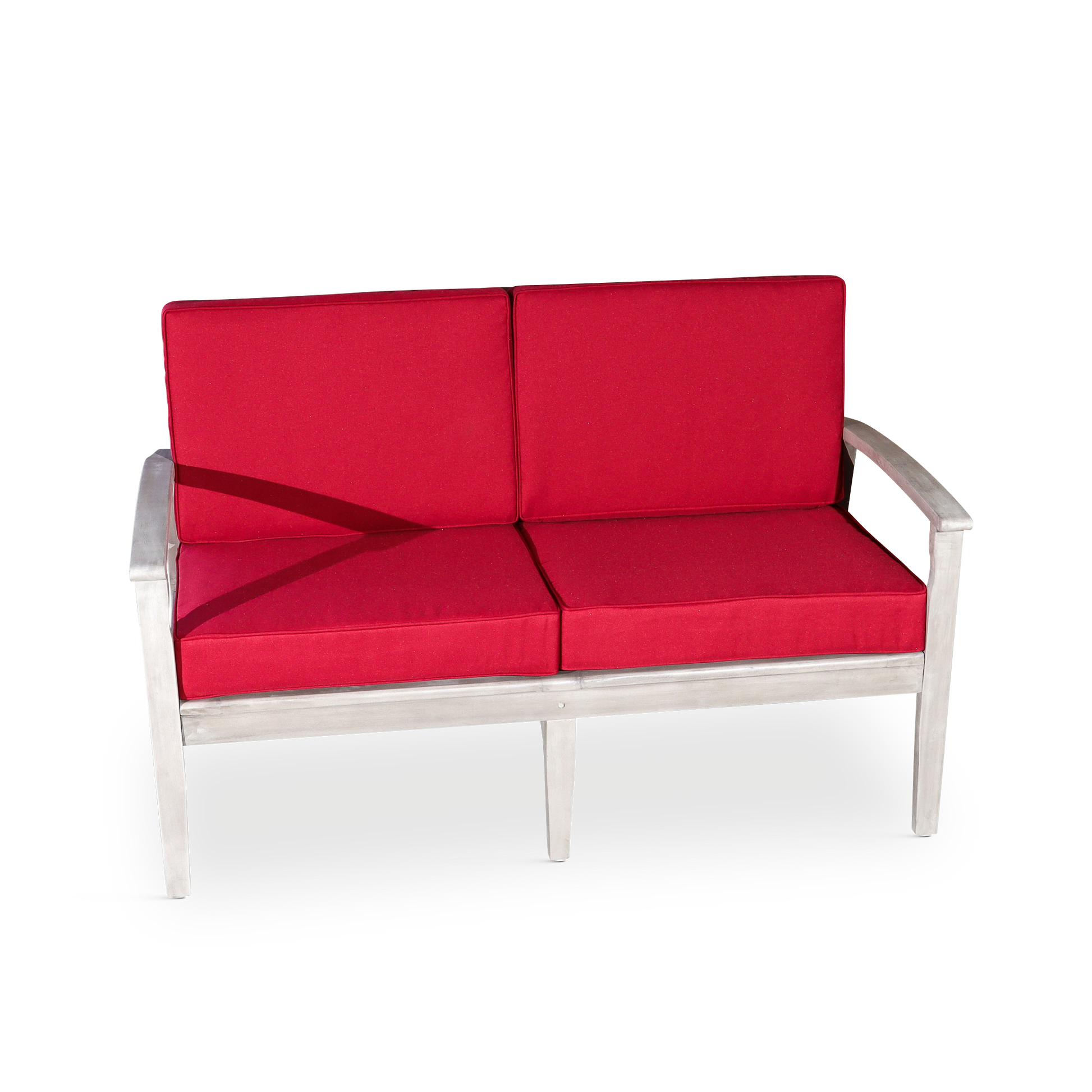 Eucalyptus Loveseat With Cushions, Silver Gray Finish, Burdy Cushions Silver Grey Eucalyptus