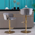 Set Of 2 Bar Stools,With Chrome Footrest And Base Swivel Height Adjustable Mechanical Lifting Velvet Golden Leg Simple Bar Stool Grey Grey Foam Fabric