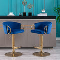 Set Of 2 Bar Stools,With Chrome Footrest And Base Swivel Height Adjustable Mechanical Lifting Velvet Golden Leg Simple Bar Stool Navy Navy Foam Fabric