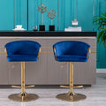 Set Of 2 Bar Stools,With Chrome Footrest And Base Swivel Height Adjustable Mechanical Lifting Velvet Golden Leg Simple Bar Stool Navy Navy Foam Fabric