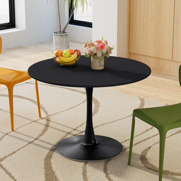42.12"Modern Round Dining Table With Round Mdf Table Top,Metal Base Dining Table, End Table Leisure Coffee Table Black Mdf