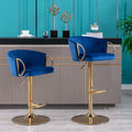 Set Of 2 Bar Stools,With Chrome Footrest And Base Swivel Height Adjustable Mechanical Lifting Velvet Golden Leg Simple Bar Stool Navy Navy Foam Fabric