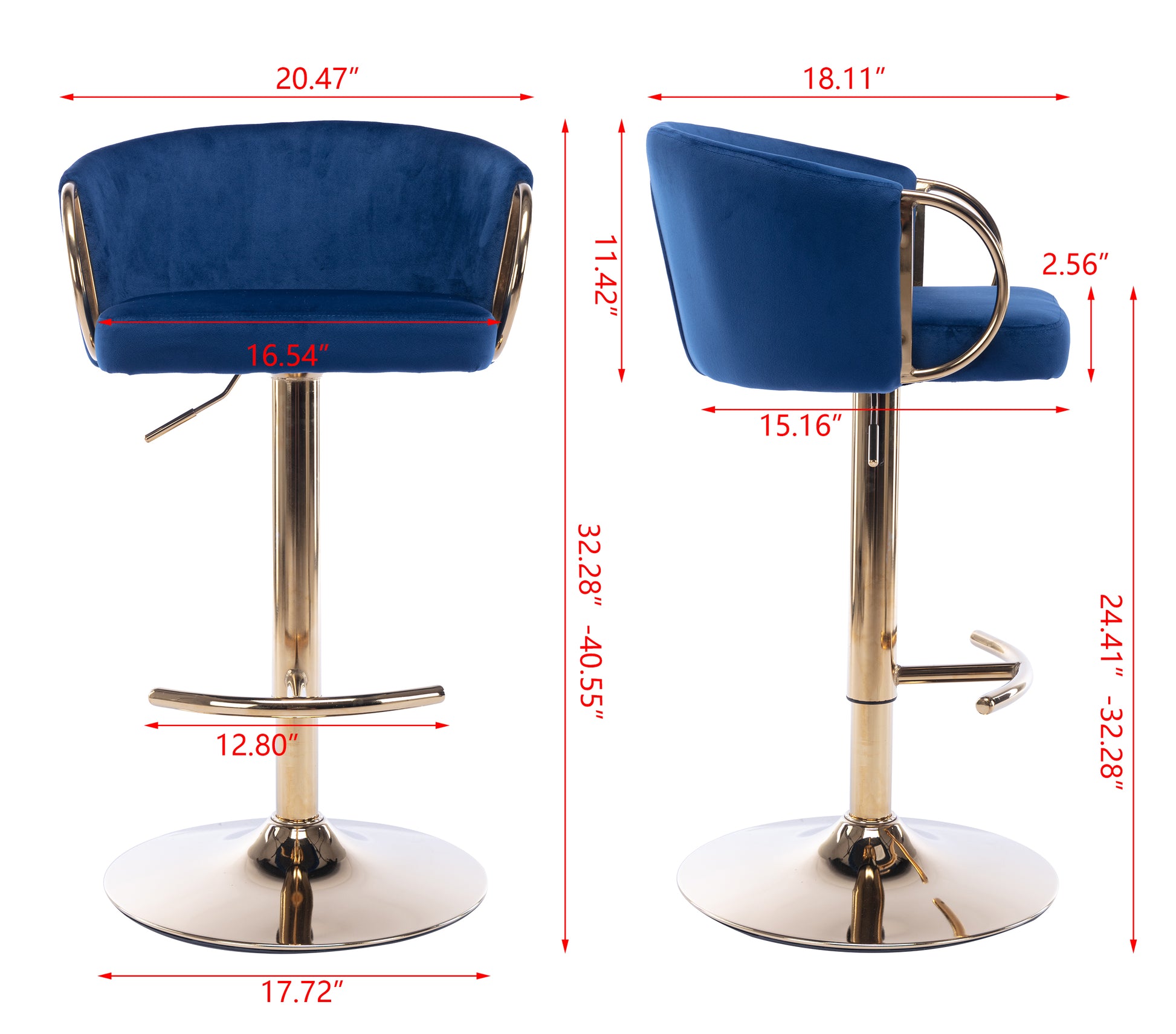 Set Of 2 Bar Stools,With Chrome Footrest And Base Swivel Height Adjustable Mechanical Lifting Velvet Golden Leg Simple Bar Stool Navy Navy Foam Fabric