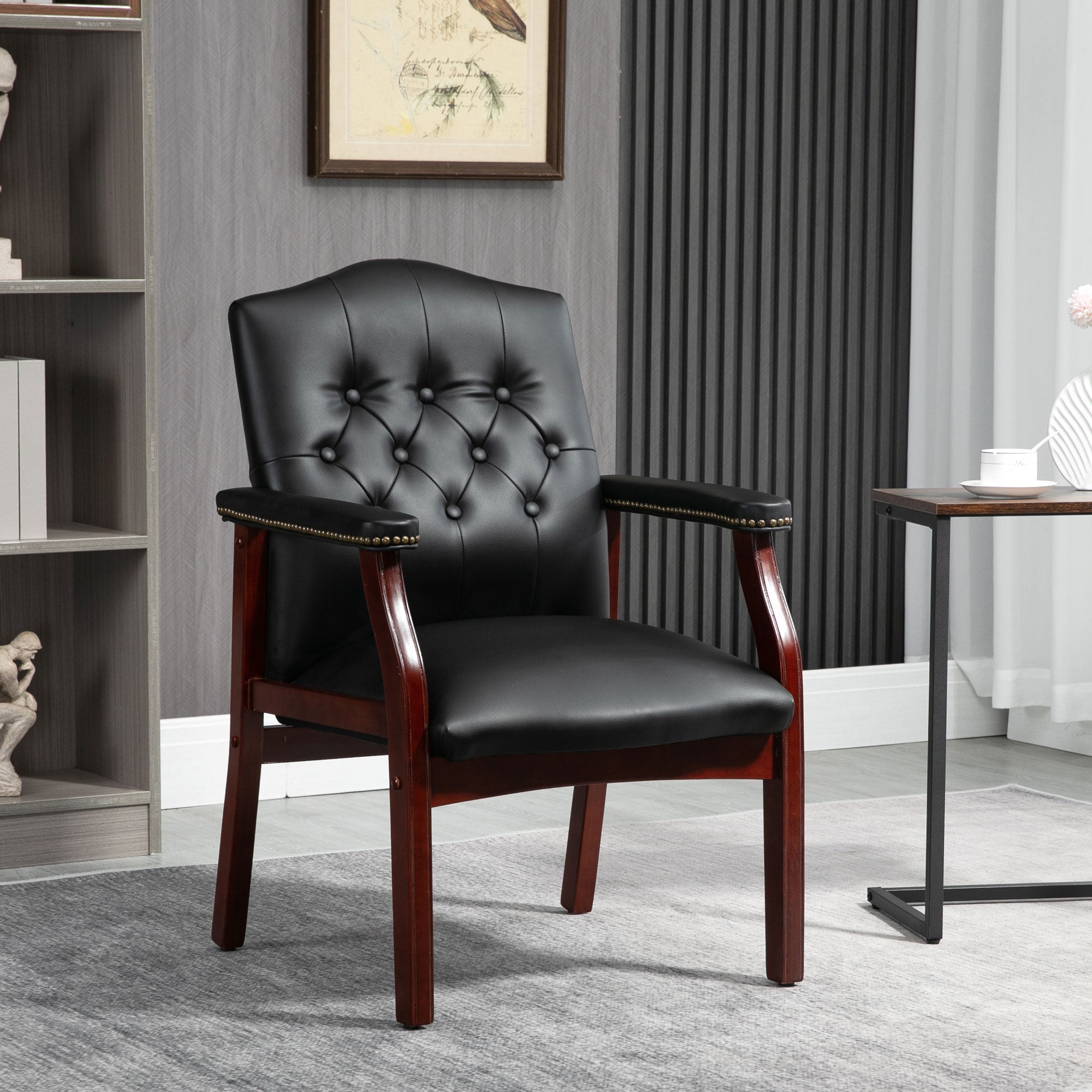 Leather Reception Guest Chairs W Padded Seat And Arms Ergonomic Mid Back Office Executive Side Chair For Meeting Waiting Room Conference Office Guest Chairs,Black Black Foam Leather