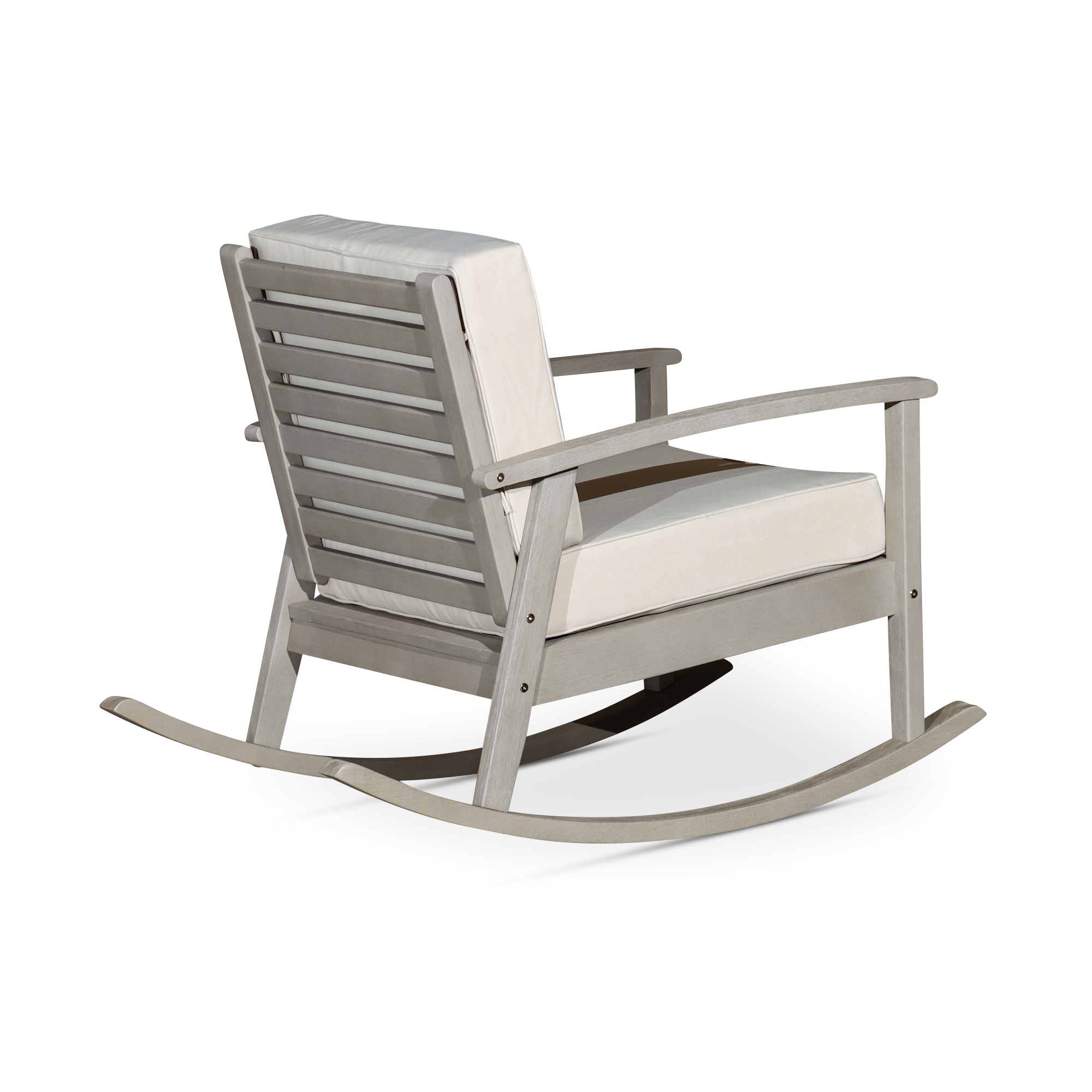 Eucalyptus Rocking Chair With Cushions, Driftwood Gray Finish, Burdy Cushions Gray Eucalyptus