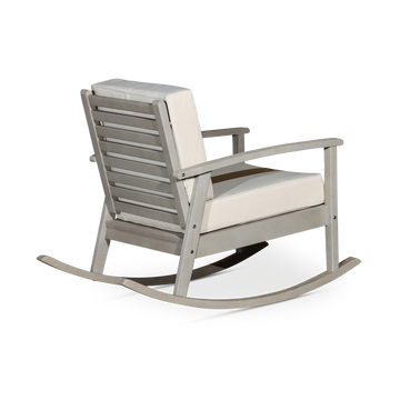 Eucalyptus Rocking Chair With Cushions, Driftwood Gray Finish, Dark Green Cushions Gray Eucalyptus
