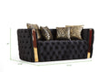 Button Tufted 3 Pc Sofa Set With Velvet Fabric And Gold Accent In Black Black Velvet 6 Seat