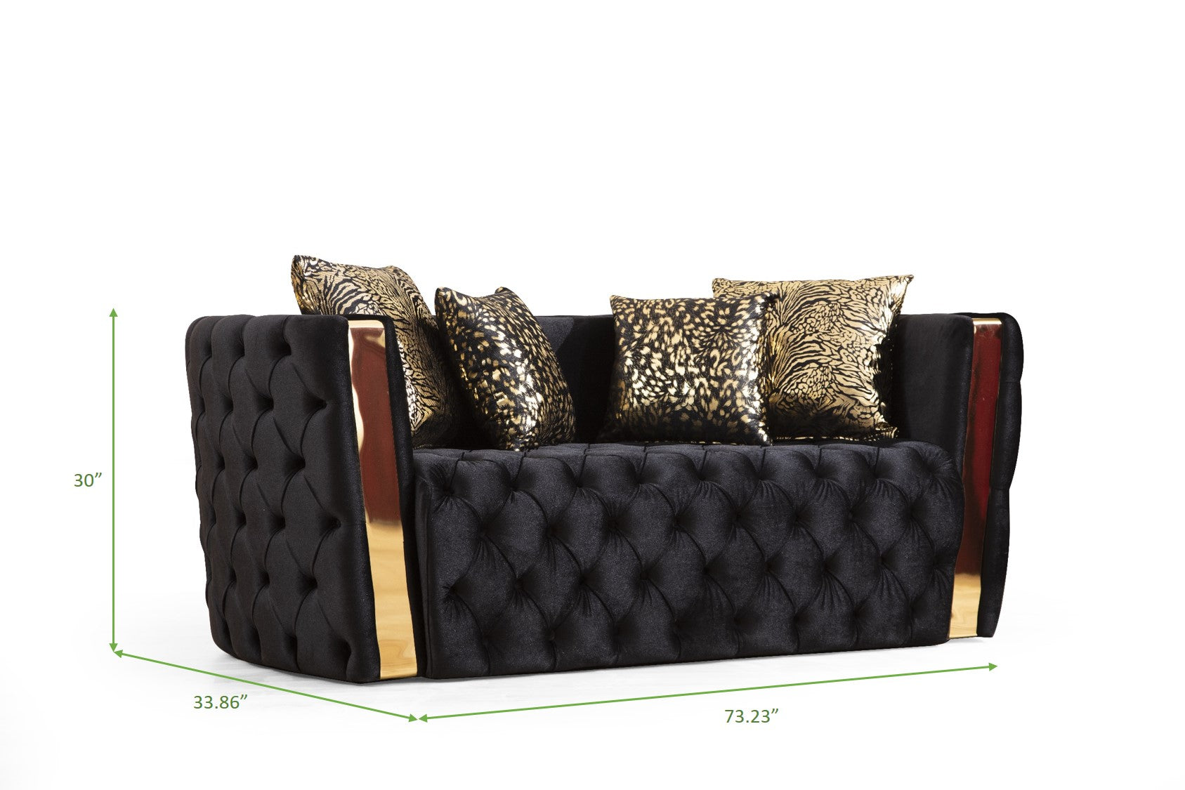 Button Tufted 3 Pc Sofa Set With Velvet Fabric And Gold Accent In Black Black Velvet 6 Seat