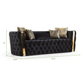 Button Tufted 3 Pc Sofa Set With Velvet Fabric And Gold Accent In Black Black Velvet 6 Seat