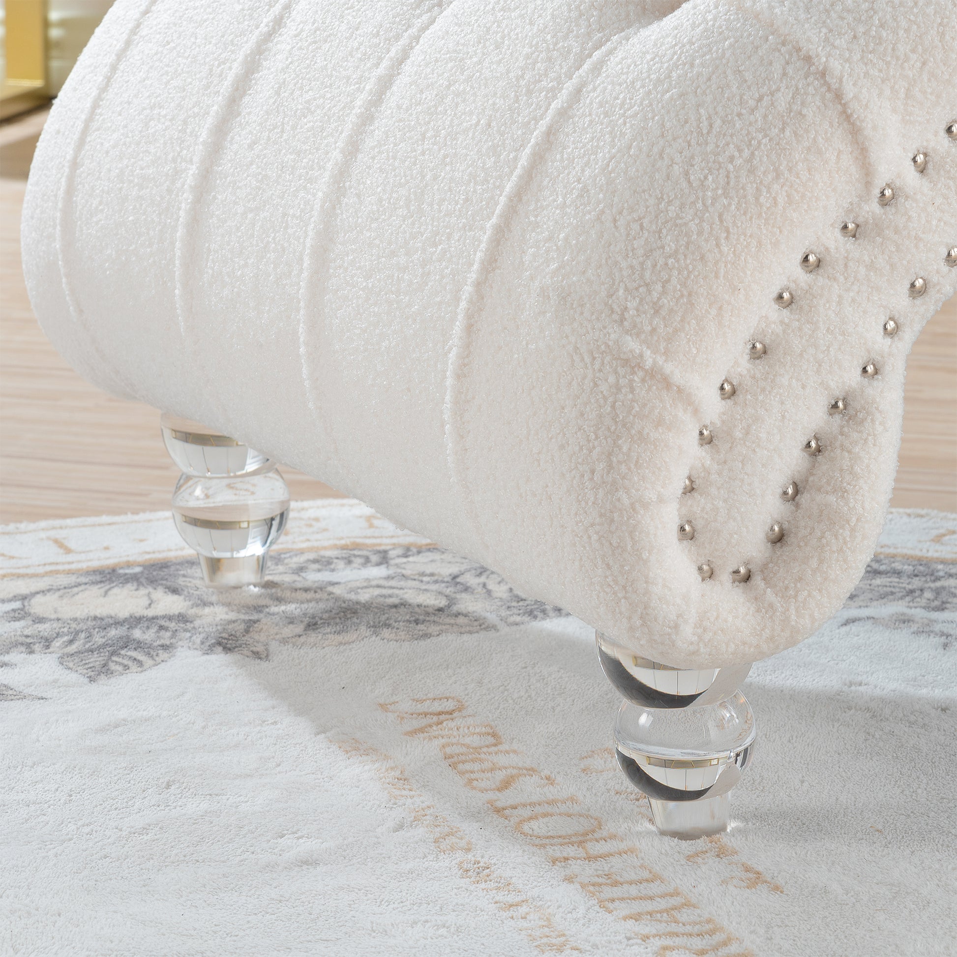 Tufted Armless Chaise Lounge White Fabric