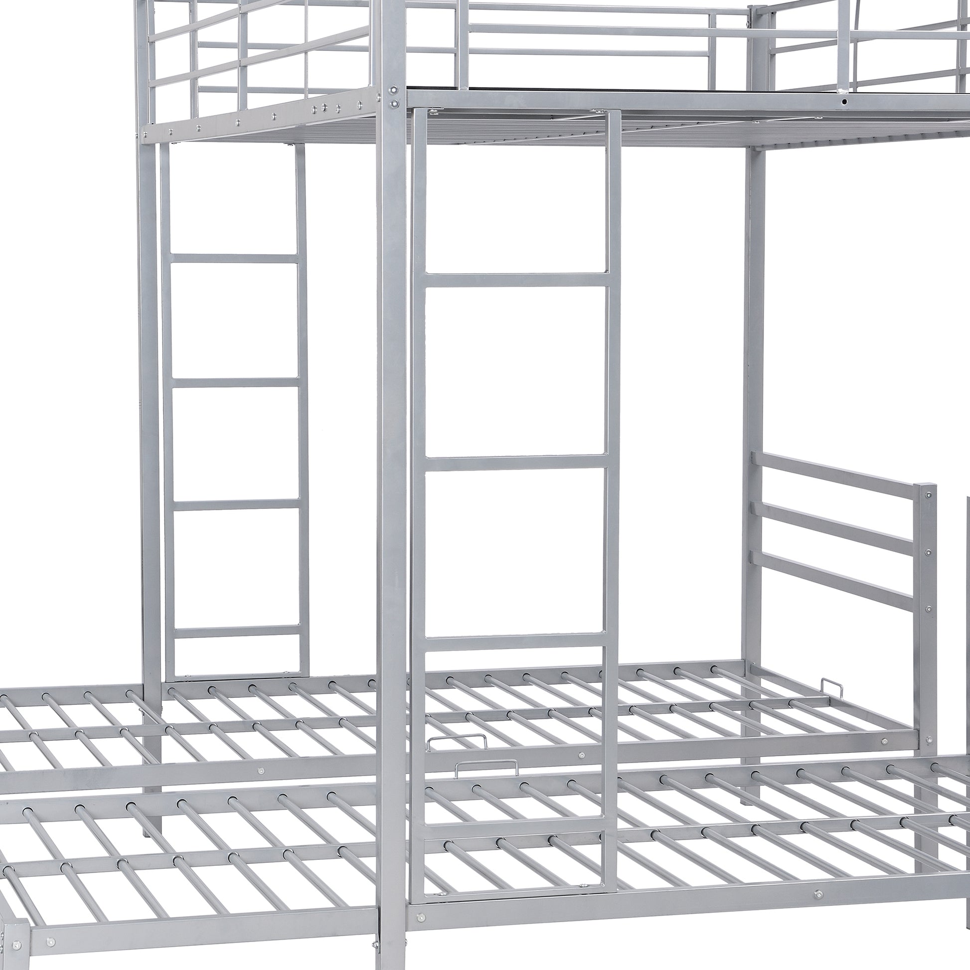 Full Over Twin&Twin Size Bunk Bed With Built In Shelf, Silver Full Silver Metal