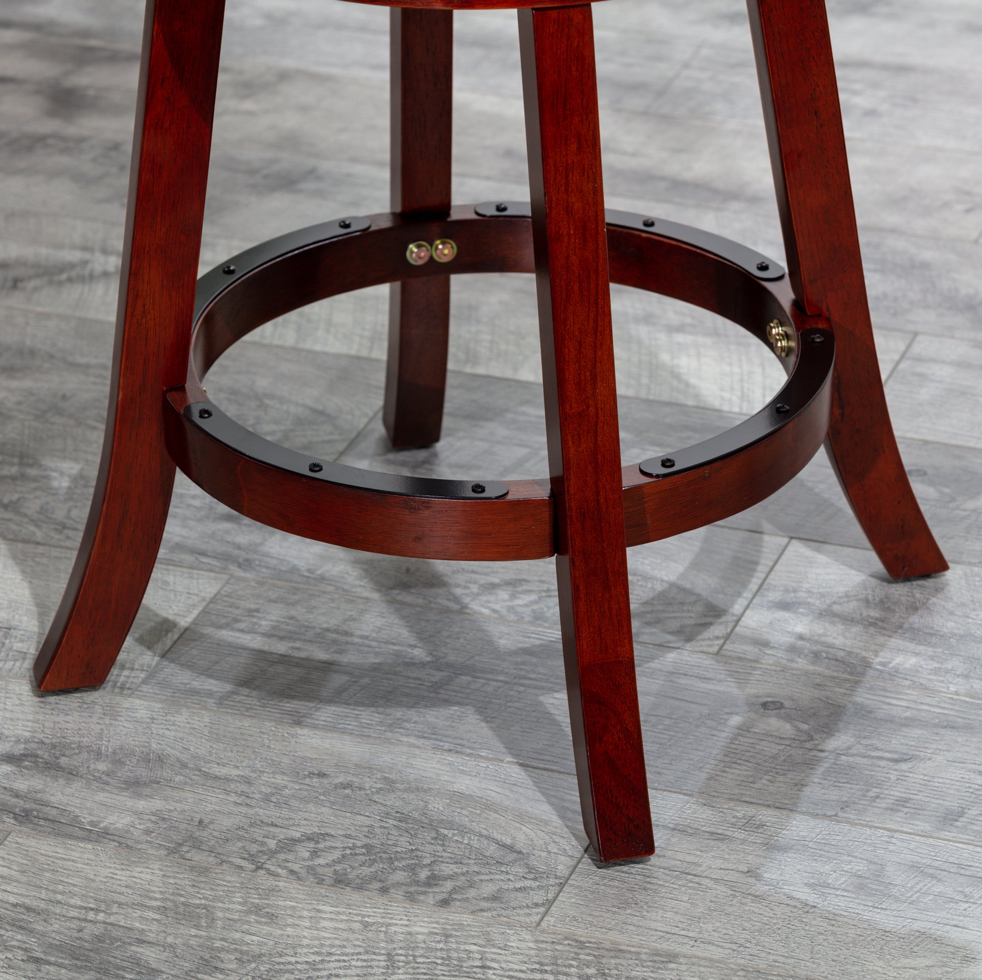 24" Counter Height X Back Swivel Stool, Cherry Finish, Charcoal Fabric Seat Cherry Fabric