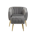 Velvet Accent Chair With Ottoman, Modern Tufted Barrel Chair Ottoman Set For Living Room Bedroom, Golden Finished, Grey Grey Foam Velvet