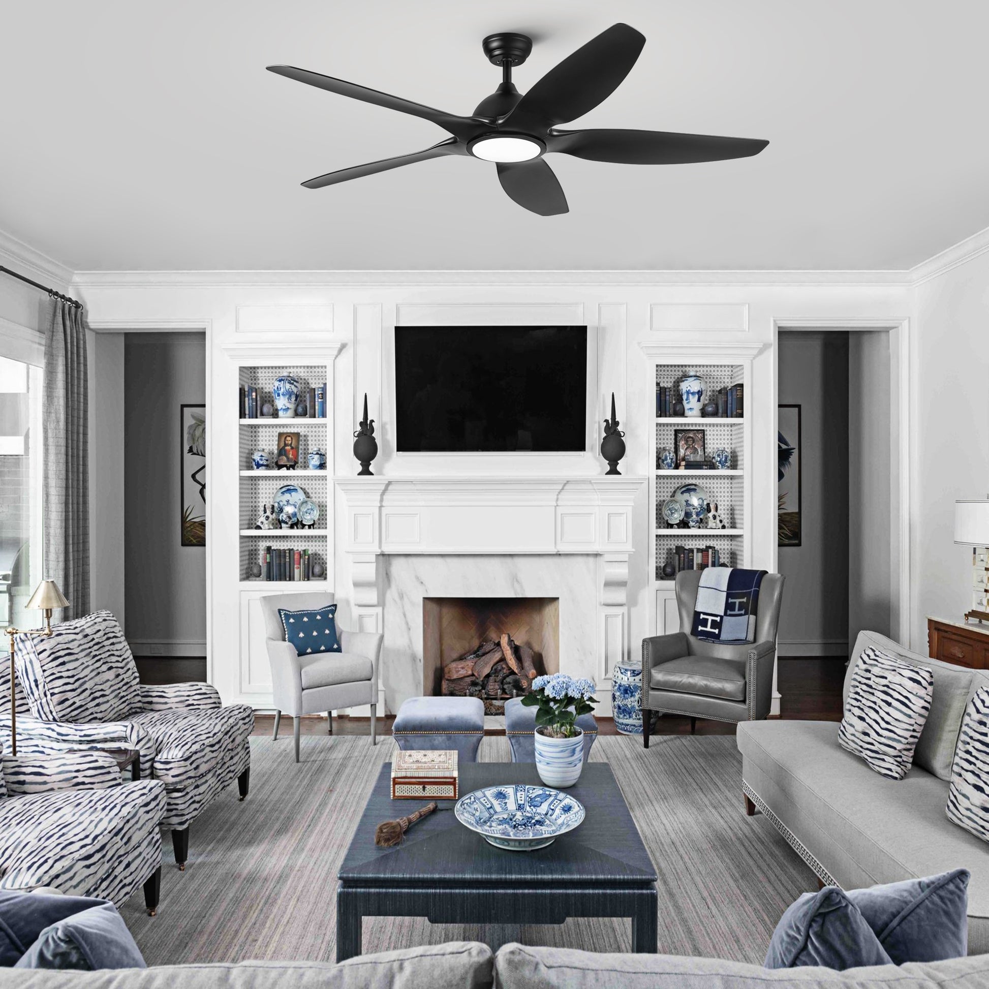 60 In Intergrated Led Ceiling Fan Lighting With Black Abs Blade Black Abs