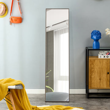 3Rd Generation Gray Solid Wood Frame Full Length Mirror, Dressing Mirror, Bedroom Porch, Decorative Mirror, Clothing Store, Floor Mounted Large Mirror, Wall Mounted. 58 "* 15" Gray Glass