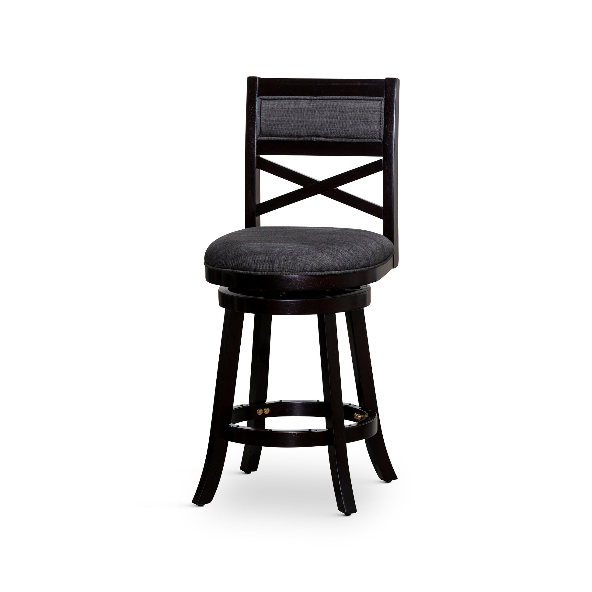 24" Counter Height X Back Swivel Stool, Espresso Finish, Charcoal Fabric Seat Espresso Fabric