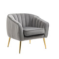 Velvet Accent Chair With Ottoman, Modern Tufted Barrel Chair Ottoman Set For Living Room Bedroom, Golden Finished, Grey Grey Foam Velvet
