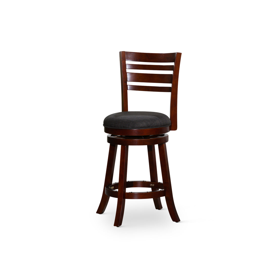 24" Counter Height Slat Back Swivel Stool, Cherry Finish, Charcoal Fabric Seat Cherry Fabric