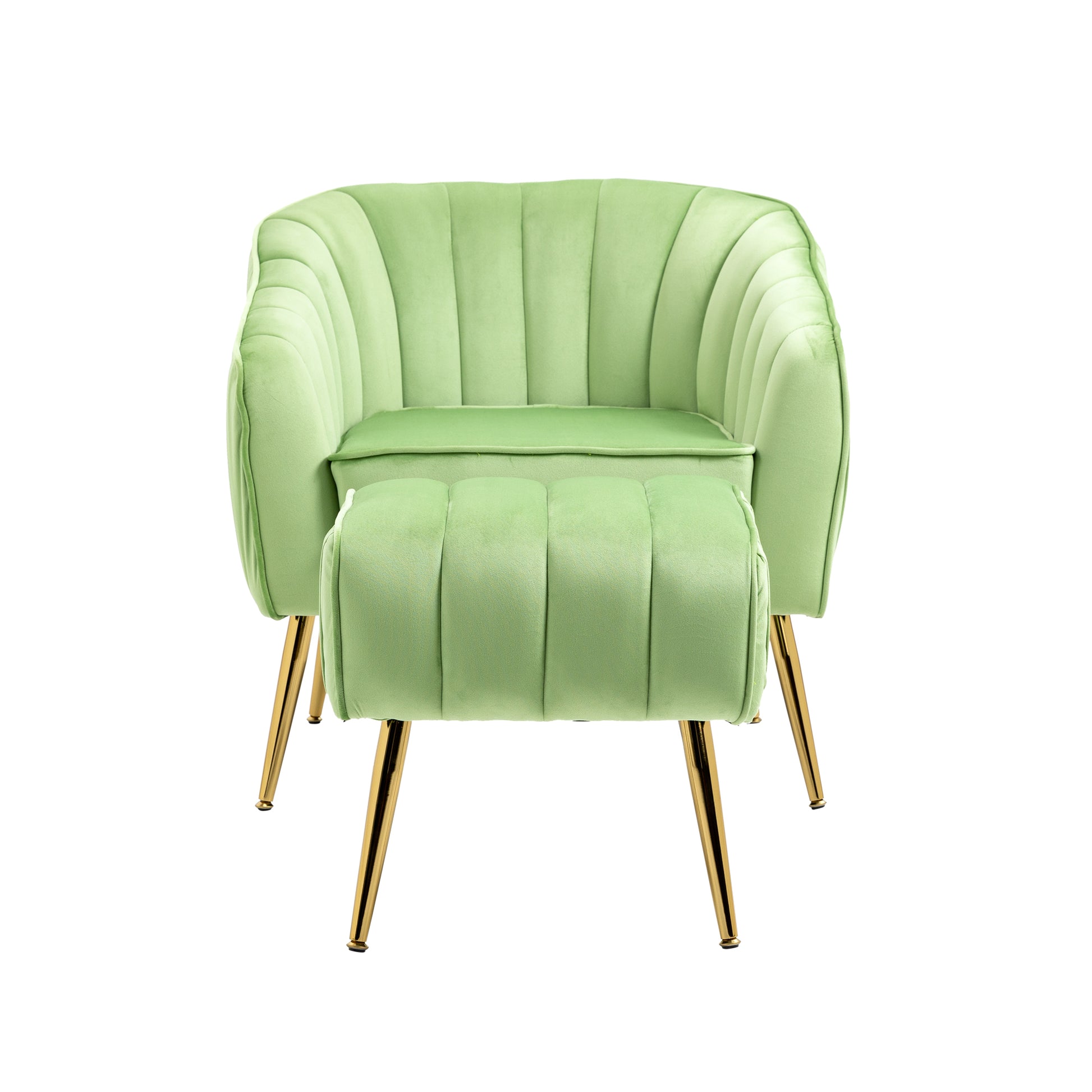 Velvet Accent Chair With Ottoman, Modern Tufted Barrel Chair Ottoman Set For Living Room Bedroom, Golden Finished, Grass Green Grass Green Foam Velvet
