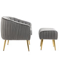 Velvet Accent Chair With Ottoman, Modern Tufted Barrel Chair Ottoman Set For Living Room Bedroom, Golden Finished, Grey Grey Foam Velvet