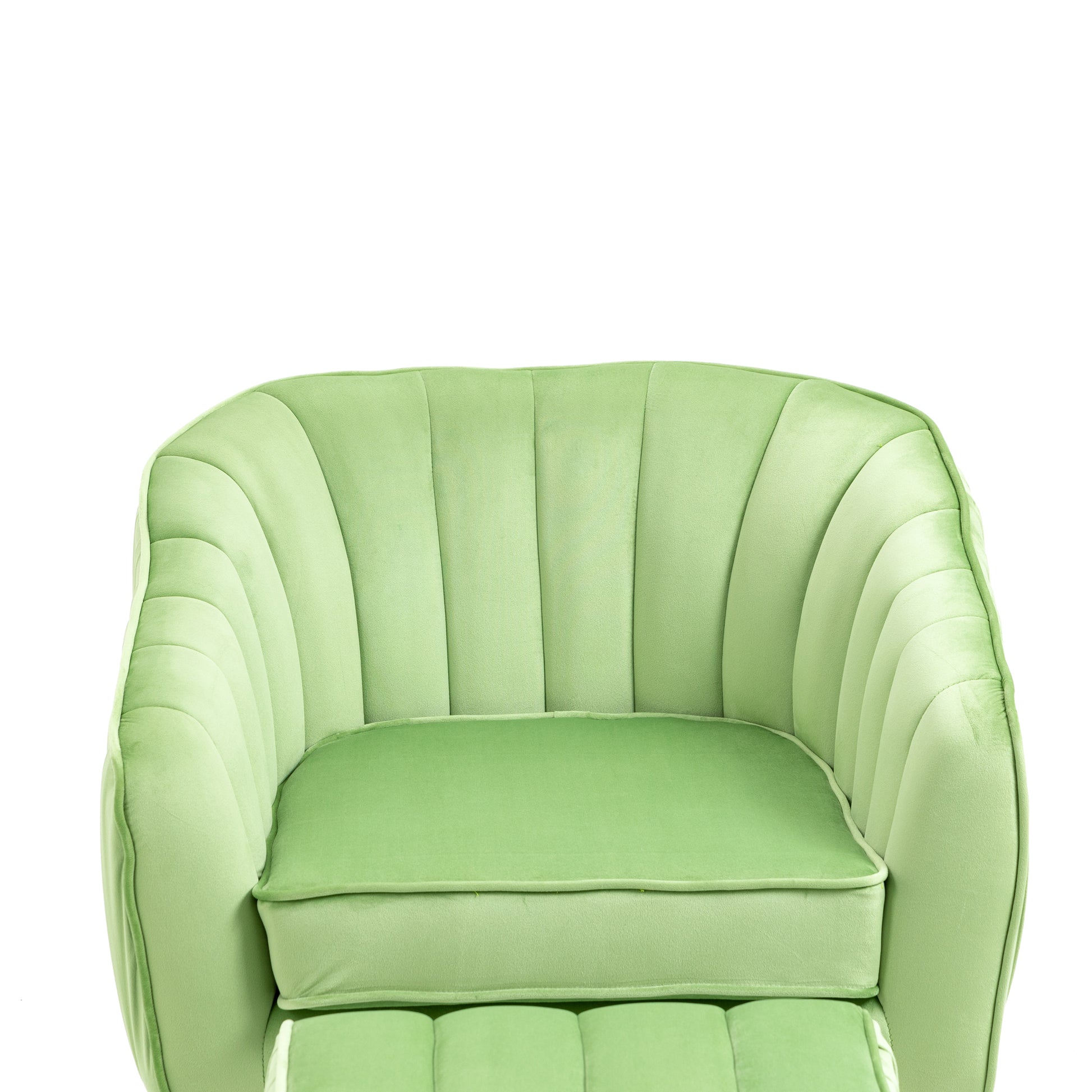 Velvet Accent Chair With Ottoman, Modern Tufted Barrel Chair Ottoman Set For Living Room Bedroom, Golden Finished, Grass Green Grass Green Foam Velvet