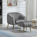 Velvet Accent Chair With Ottoman, Modern Tufted Barrel Chair Ottoman Set For Living Room Bedroom, Golden Finished, Grey Grey Foam Velvet
