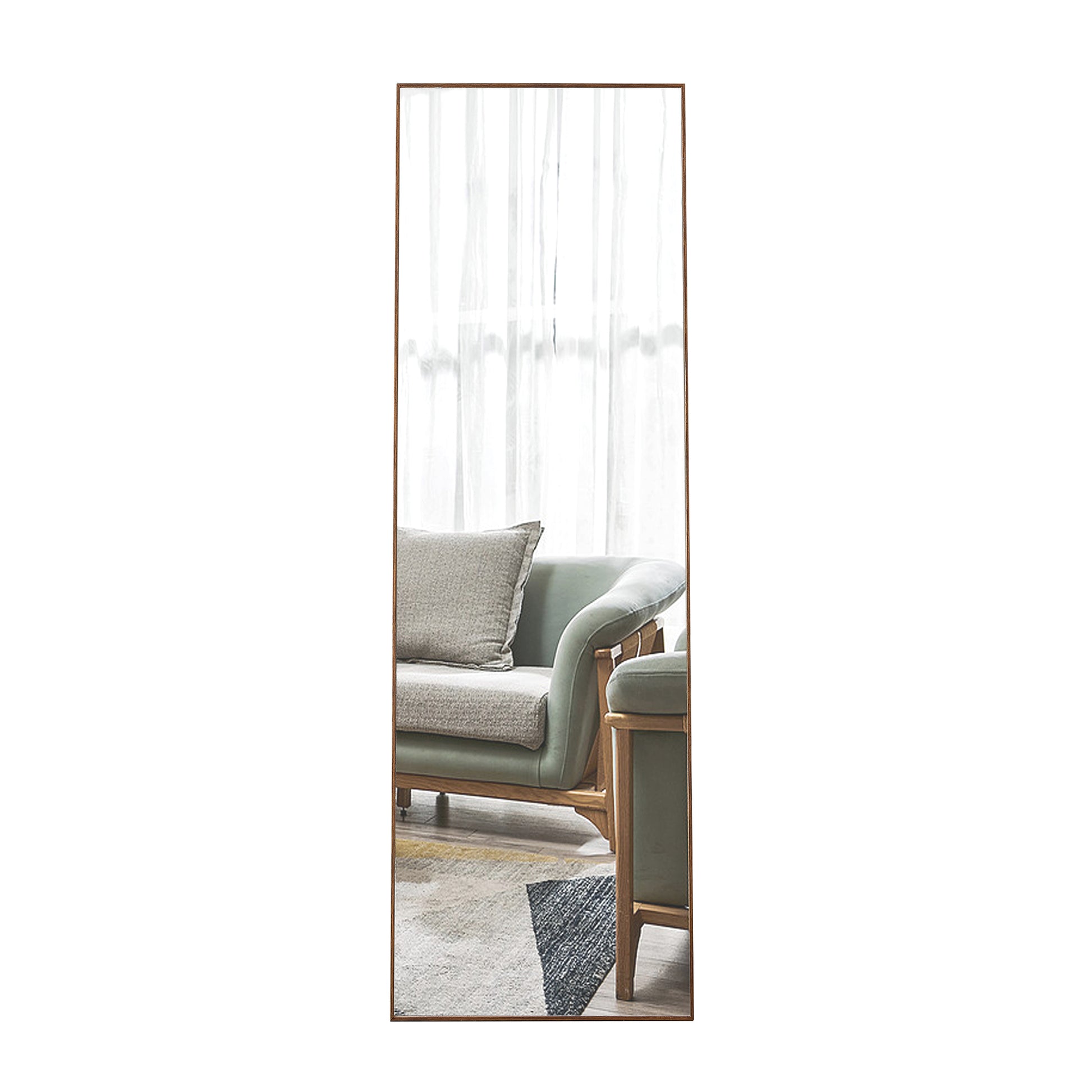 Brown Solid Wood Frame Full Length Mirror, Dressing Mirror, Bedroom Home Porch, Decorative Mirror, Clothing Store, Floor Mounted Large Mirror, Wall Mounted.60"*17" Brown Glass