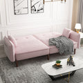 Convertible Sofa Bed With Wood Legs In Velvet Pink Pink Foam Velvet