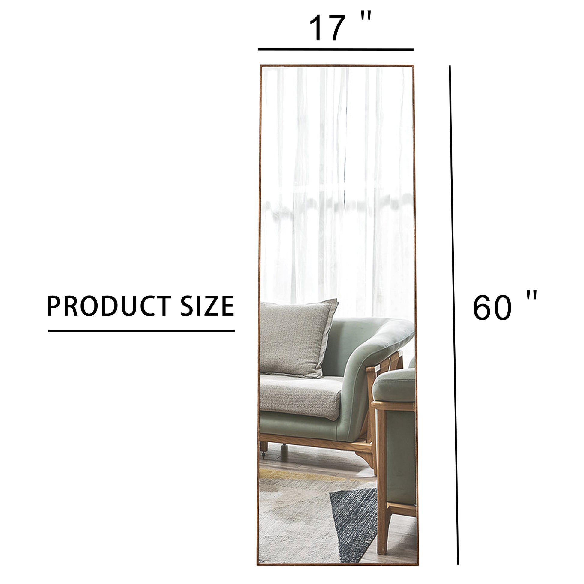 Brown Solid Wood Frame Full Length Mirror, Dressing Mirror, Bedroom Home Porch, Decorative Mirror, Clothing Store, Floor Mounted Large Mirror, Wall Mounted.60"*17" Brown Glass
