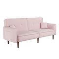 Convertible Sofa Bed With Wood Legs In Velvet Pink Pink Foam Velvet