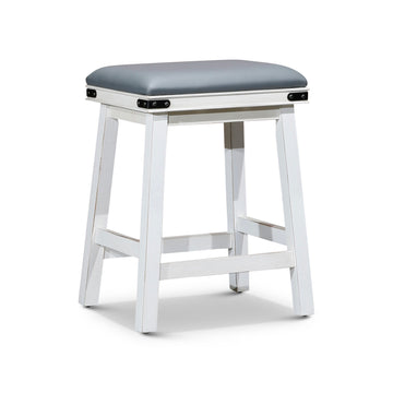 24" Counter Stool, Antique White, Gray Leather Seat Antique White Bonded Leather