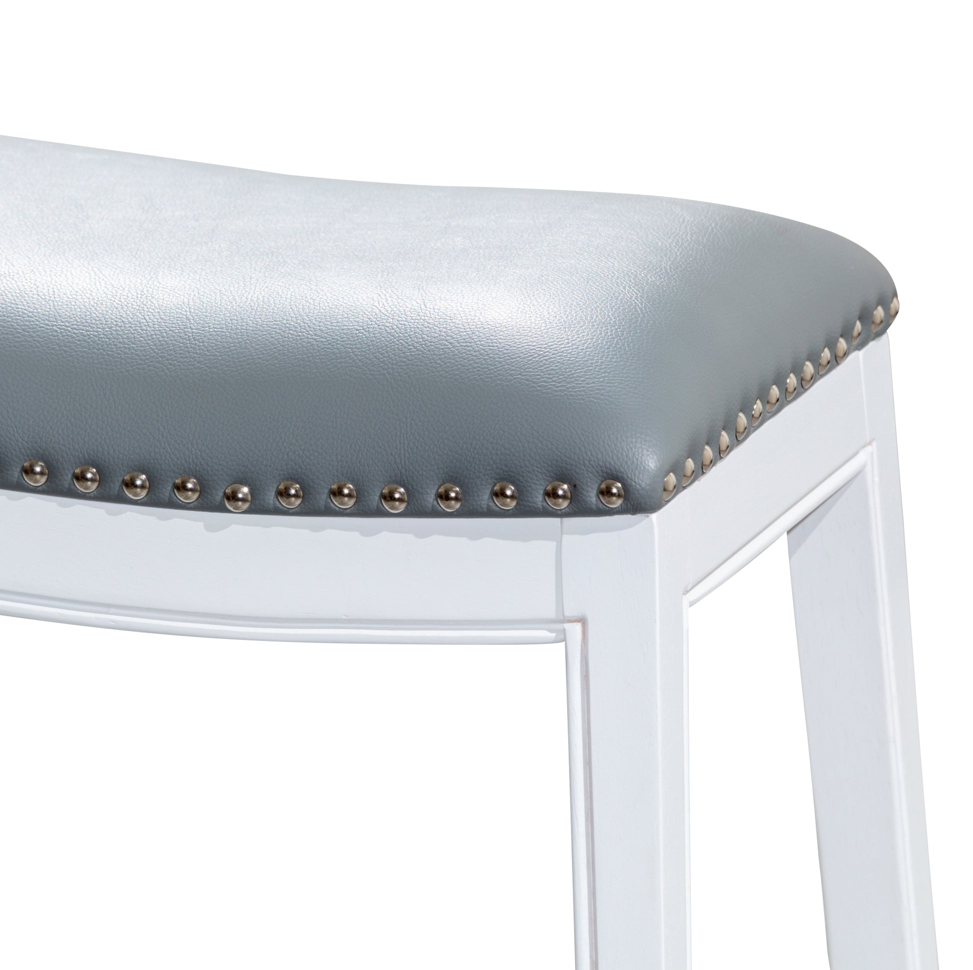 24" Counter Stool, White Finish, Gray Leather Seat White Bonded Leather