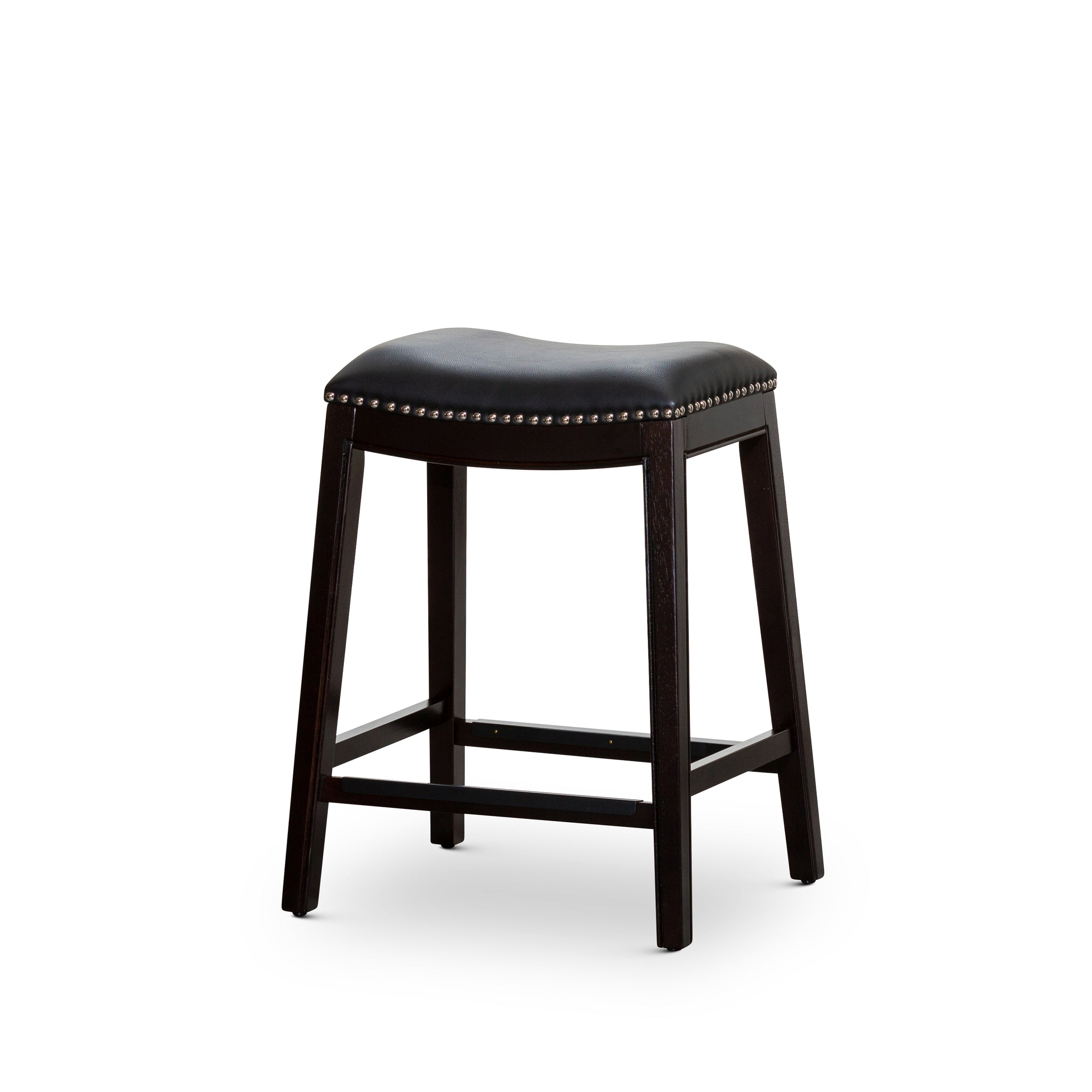 24" Counter Stool, Espresso Finish, Black Leather Seat Espresso Bonded Leather
