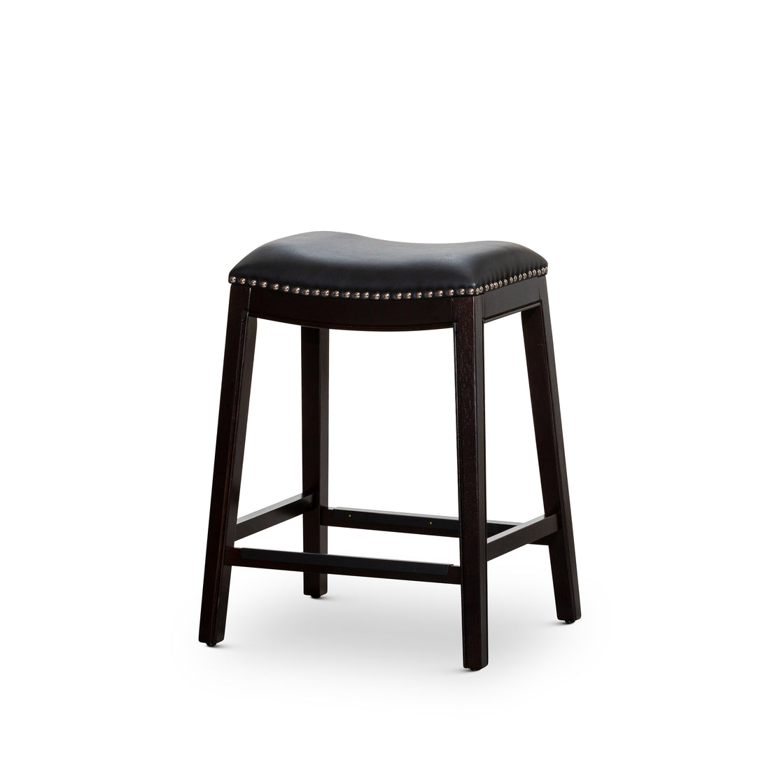 24" Counter Stool, Espresso Finish, Black Leather Seat Espresso Bonded Leather