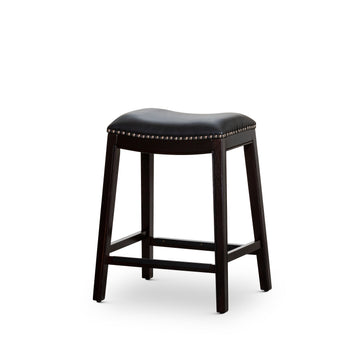 24" Counter Stool, Espresso Finish, Black Leather Seat Espresso Bonded Leather
