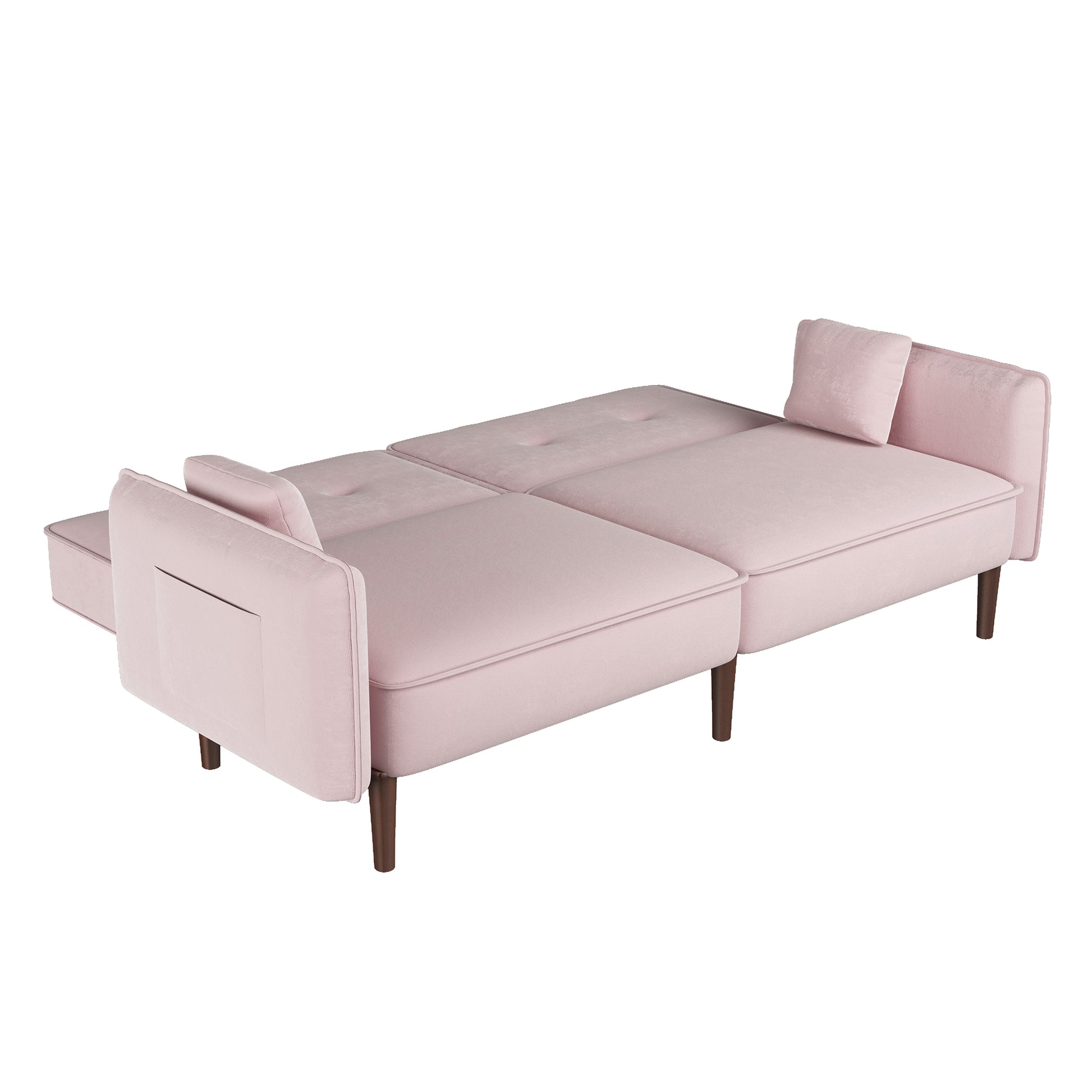 Convertible Sofa Bed With Wood Legs In Velvet Pink Pink Foam Velvet