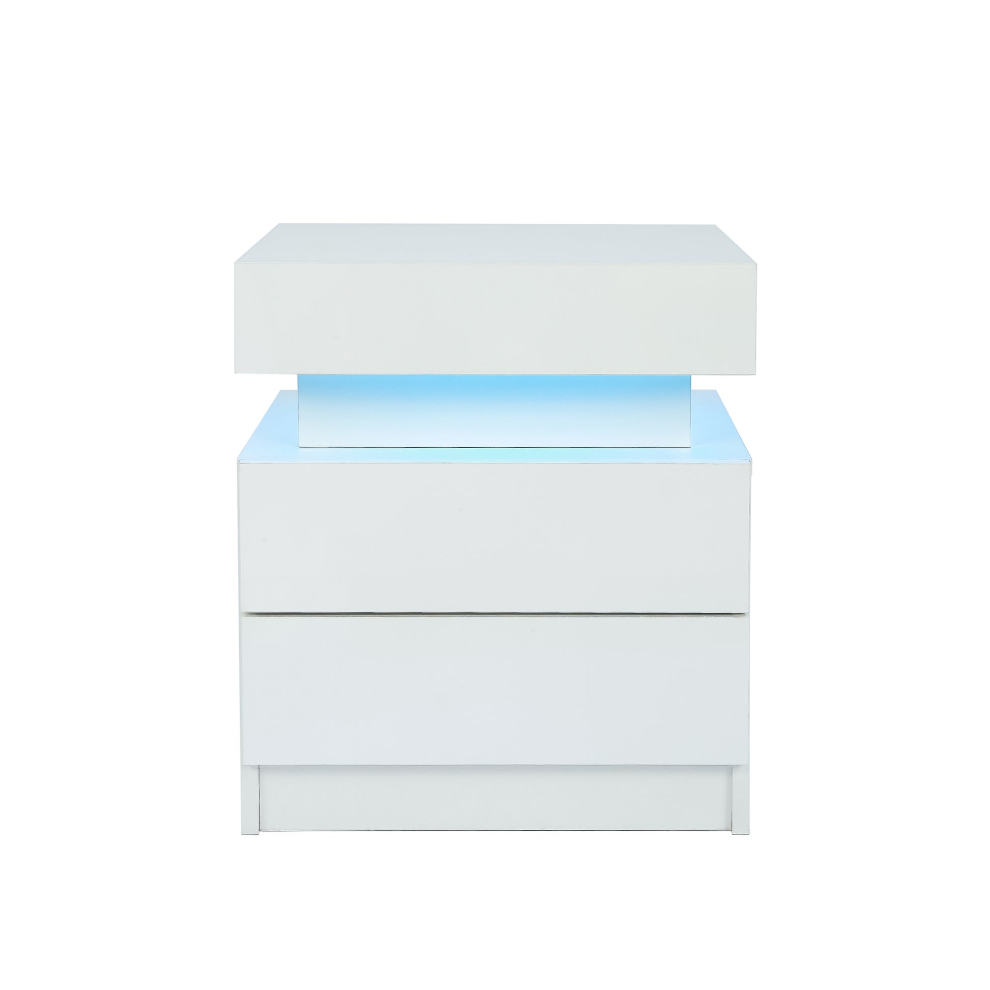 Led Nightstand Modern White Nightstand With Led Lights Wood Led Bedside Table Nightstand With 2 High Gloss Drawers For Bedroom White Abs Pc Particle Board