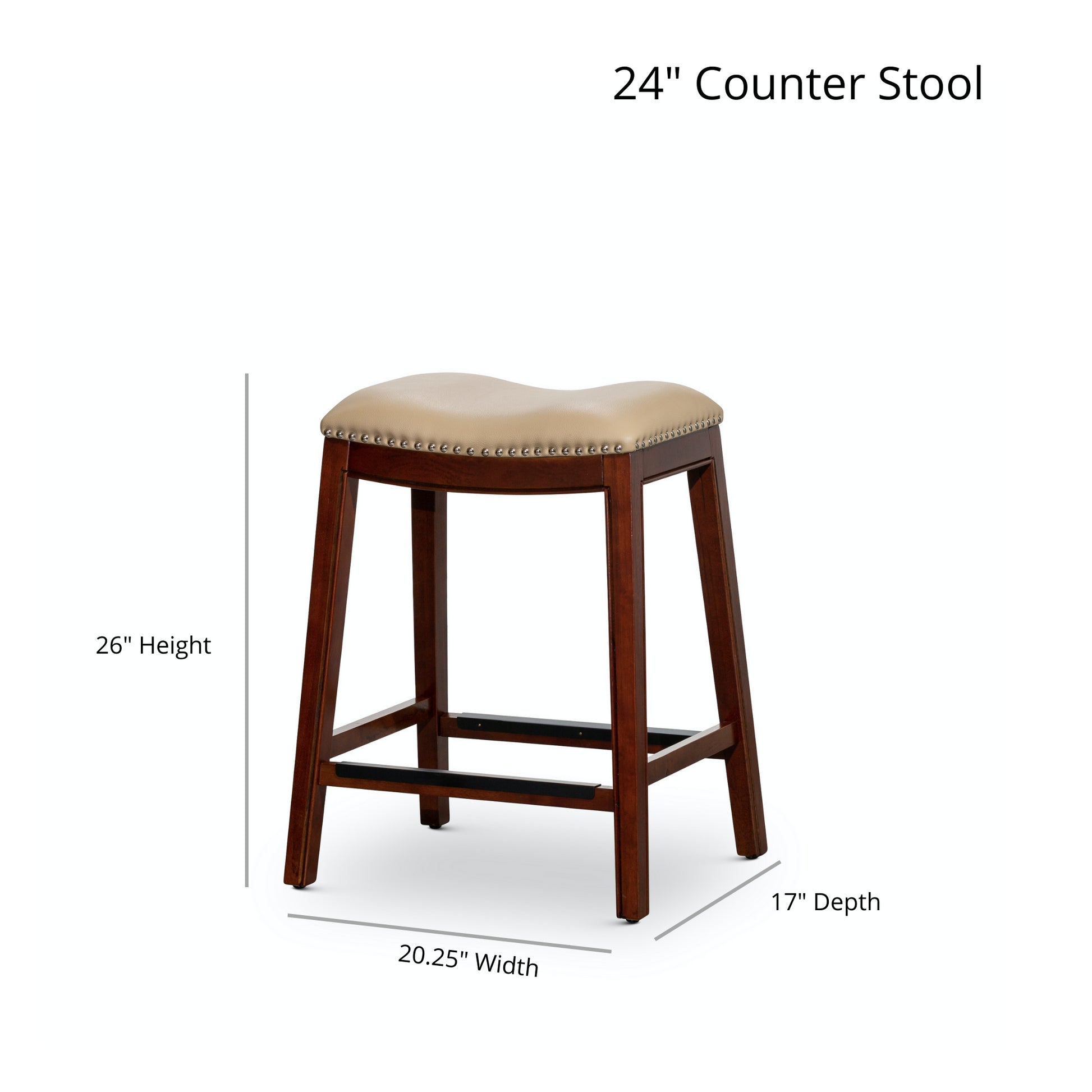 24" Counter Height Saddle Stool, Weathered Gray Finish, Black Leather Seat Gray Polyester Bonded Leather