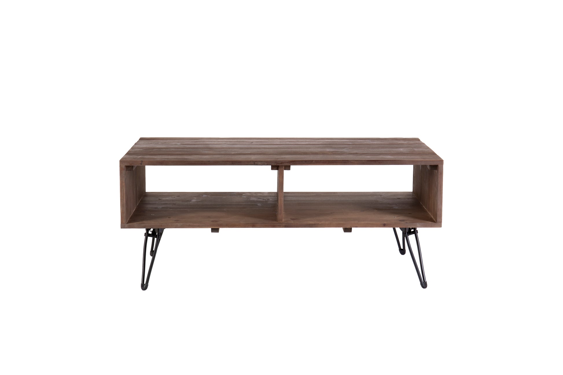 Reclaimed Wood Cocktail Table With Open Storage For Living Room, Metal Legs, Foldable, Black Natural Wood Finish Natural Solid Wood