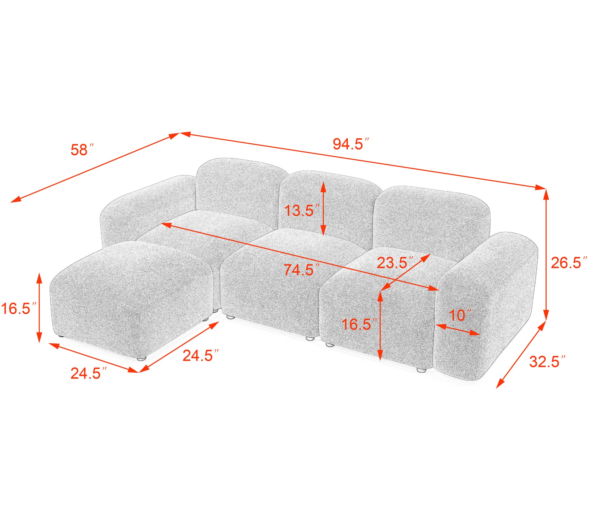 L Shape Modular Sectional Sofa, Diy Combination,Teddy Fabric,White White Teddy Foam
