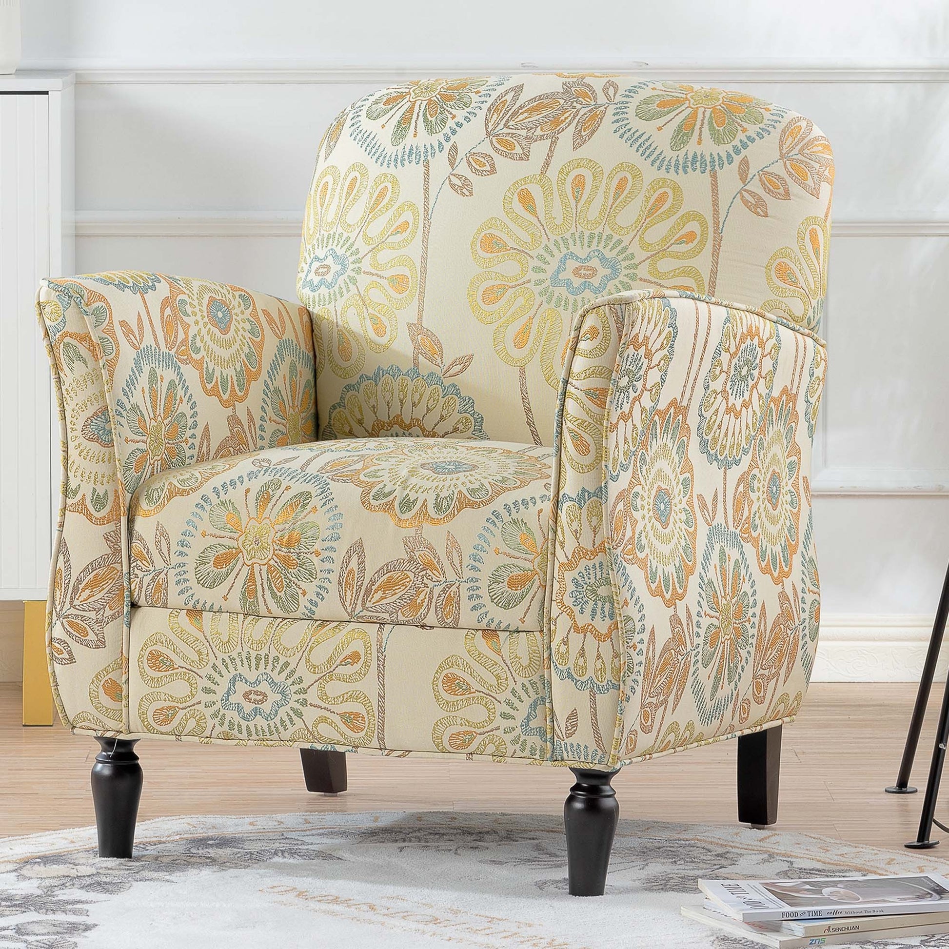 Accent Chairs For Living Room Beige Yellow Fabric